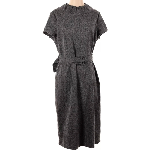 TO THE MAX BLACK MOCK NECK SHORT SLEEVE BELTED SHEATH DRESS SIZE Large - Picture 1 of 8